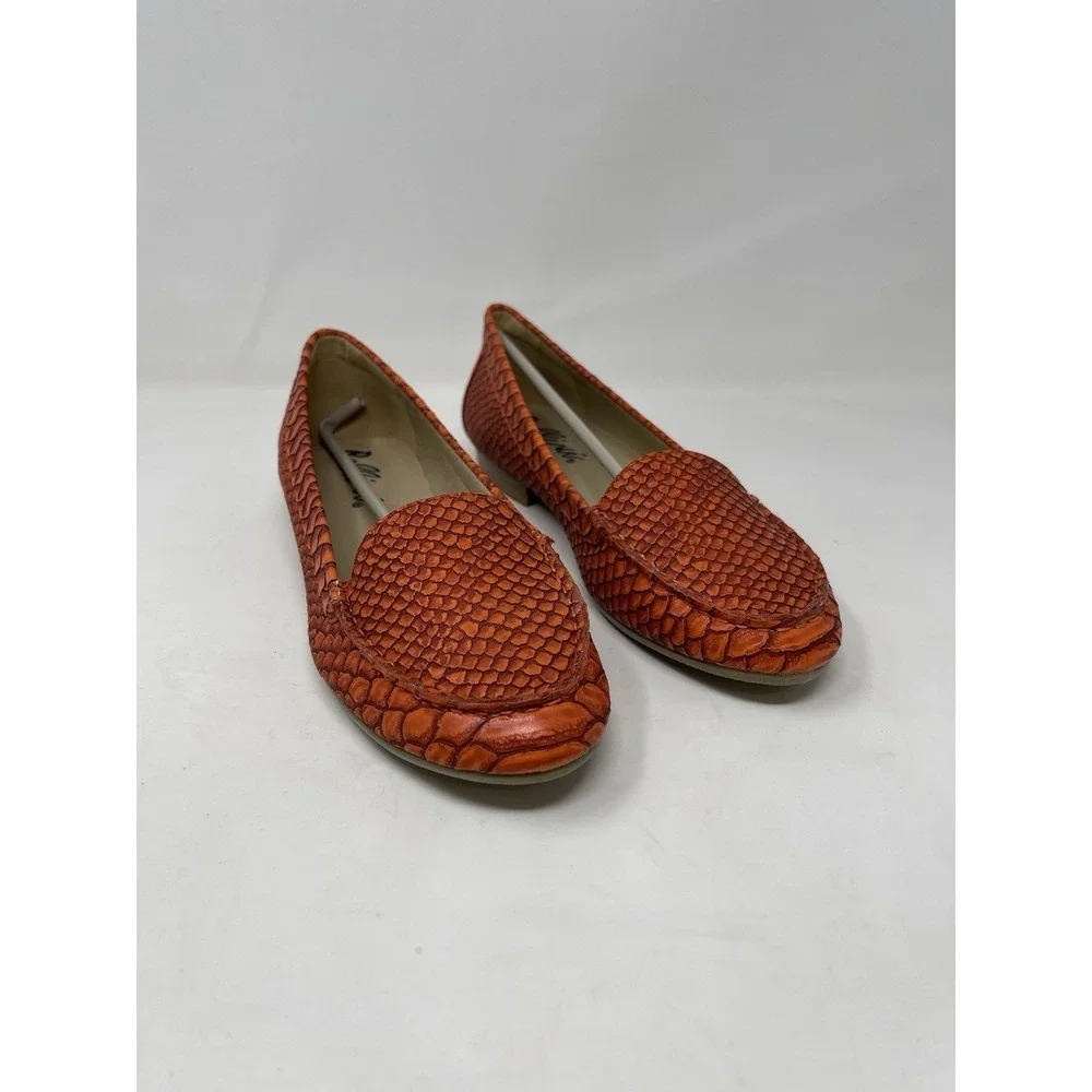 Women's Loafers Size 8 Orange Snakeskin Print Loafer Flats Slip On Shoes Used